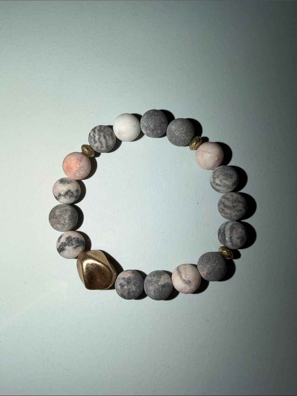 Pink Zebra Jasper Gold Tone Bracelet